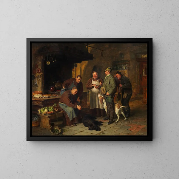 Een goede geroosterde - Eduard von Grützner — ingelijst kunstwerk aan de muur