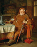 Falstaff met een zwaard, wijnkan en glas - Eduard von Grützner — weergave van het kunstwerk