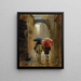 Pilgrims from behind in the rain - Eduardo Zamacois y Zabala — framed artwork on a wall
