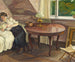 Binnenlands schilderij met vrouw die leest - Edvard Weie — weergave van het kunstwerk