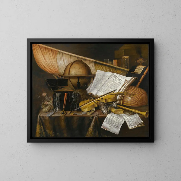 Natuurstudie vaniteit met boeken en brochures - Edwaert Collier — ingelijst kunstwerk aan de muur