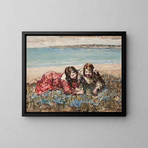 Verzameling van bloemen aan de rand van de zee - Edward Atkinson Hornel — ingelijst kunstwerk aan de muur
