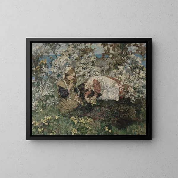 Idylle in de lente - Edward Atkinson Hornel — ingelijst kunstwerk aan de muur