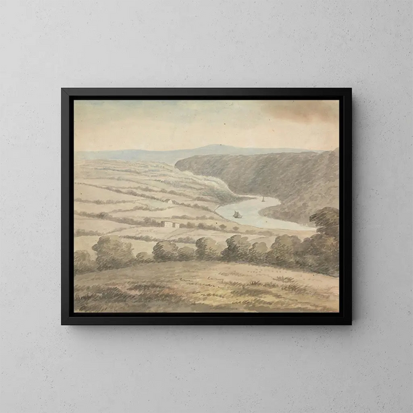 Landschap met rivier en boten - Edward Francis Burney — ingelijst kunstwerk aan de muur