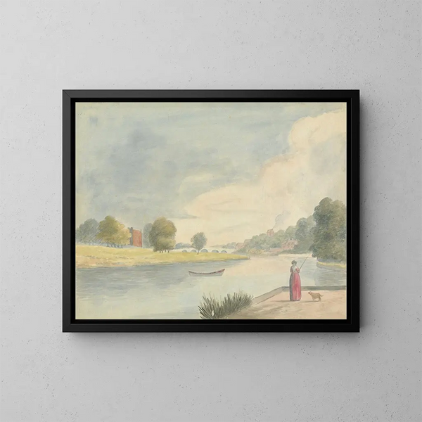 Vrouw die vist - Edward Francis Burney — ingelijst kunstwerk aan de muur