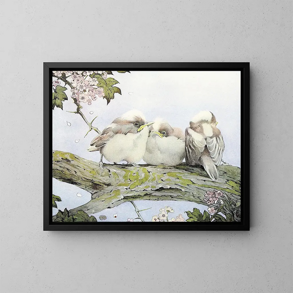 De lange staartmees - Edward Julius Detmold — ingelijst kunstwerk aan de muur