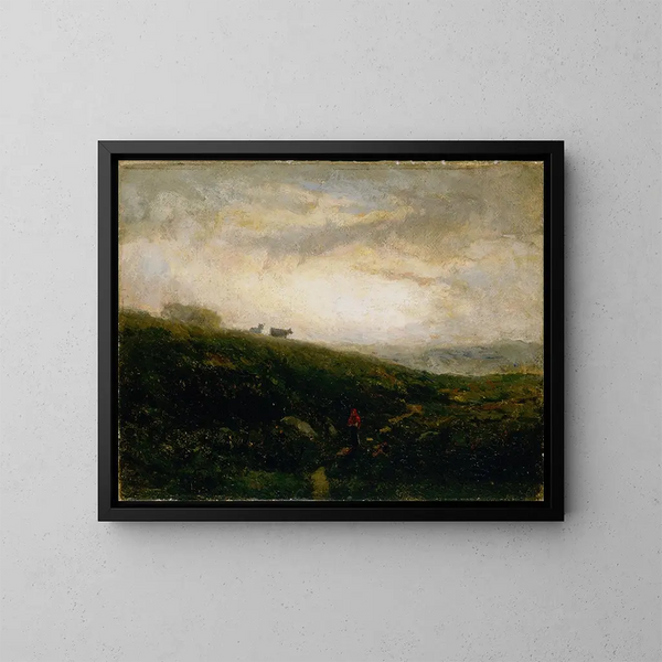 Koeien zonder titel die de heuvel afgaan - Edward Mitchell Bannister — ingelijst kunstwerk aan de muur