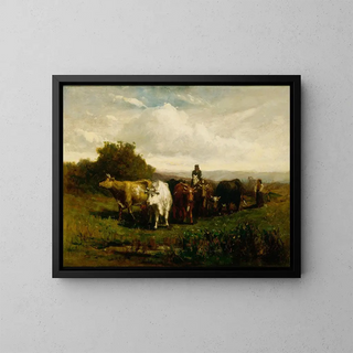 Edward Mitchell Bannister - Untitled man on horseback woman on foot driving cattle.webp