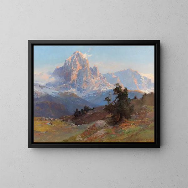 Een uitzicht op de Sassolungo - Edward Theodore Compton — ingelijst kunstwerk aan de muur