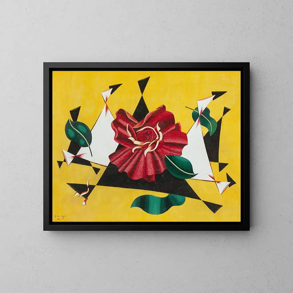 Abstract schilderij met roos - Edward Wadsworth — ingelijst kunstwerk aan de muur