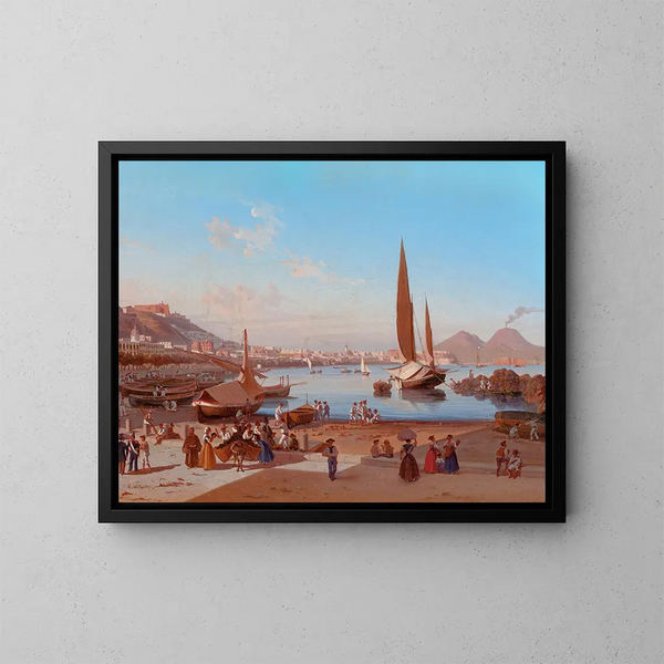 Napels met de Vesuvius op de achtergrond - Edward William Cooke — ingelijst kunstwerk aan de muur