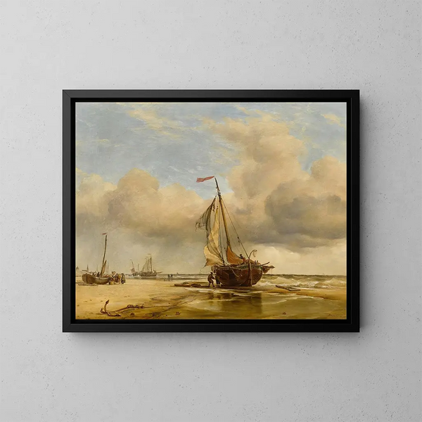 op het strand in Scheveningen, Nederland - Edward William Cooke — ingelijst kunstwerk aan de muur