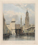 Marches du New London Bridge, St Magnus the Monument en een deel van de Old Bridge - Edward William Cooke — weergave van het kunstwerk