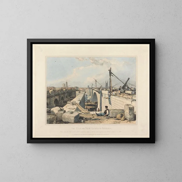 De oude en de nieuwe brug van Londen - Edward William Cooke — ingelijst kunstwerk aan de muur