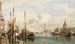 Trabaccoli transportant du bois, San Giorgio Maggiore et la Dogana au loin - Edward William Cooke — weergave van het kunstwerk