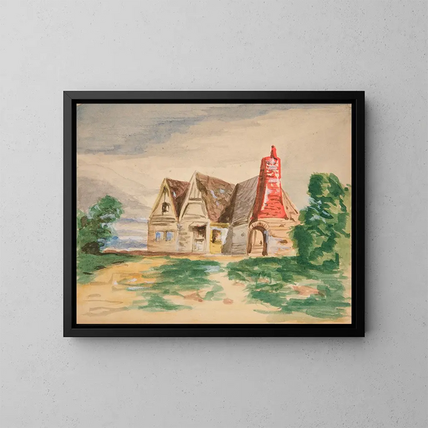 Schets van een landhuis - Edwin Austin Abbey — ingelijst kunstwerk aan de muur
