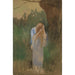 Vrouw in een landschap die haar lange blonde haar schildert - Edwin Austin Abbey — weergave van het kunstwerk