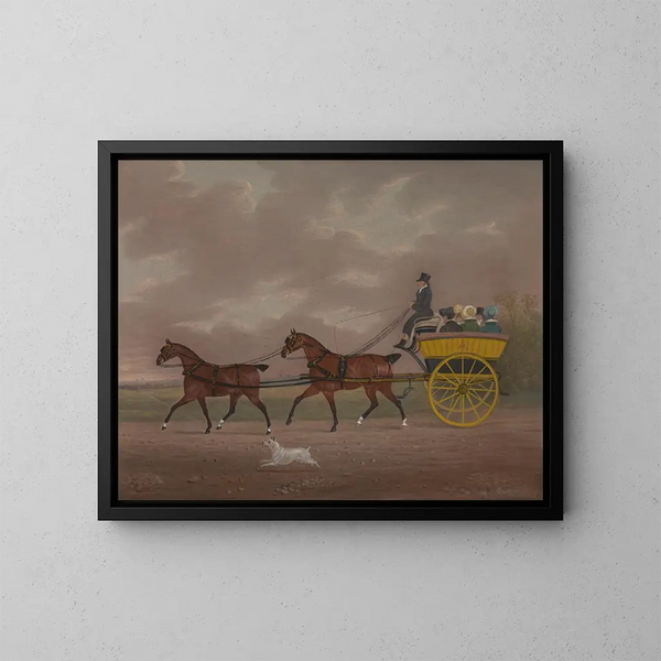 Een man die een tandem naar een wandelauto rijdt - Edwin Cooper — ingelijst kunstwerk aan de muur