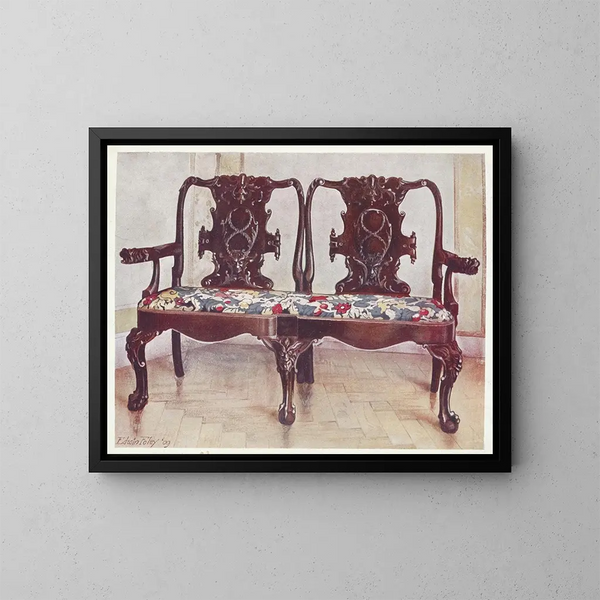Sofa Darby en Joan in gesneden walnoot - Edwin Foley — ingelijst kunstwerk aan de muur