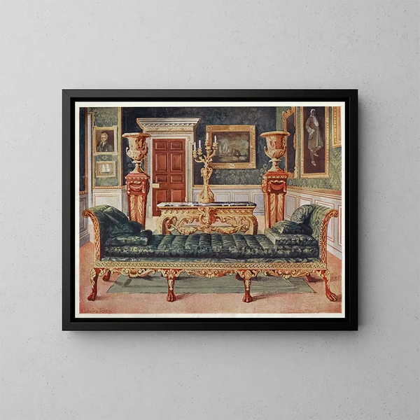 Suite géorgienne in mahoniehout en vergulding in de galerij en de groene salon van Longford Castle - Edwin Foley — ingelijst kunstwerk aan de muur