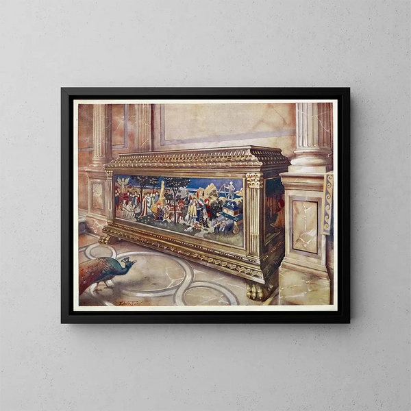 van het huwelijks- of cassone-schilderij in het Victoria and Albert Museum in South Kensington, Italië, Florence, waarschijnlijk rond 1550 - Edwin Foley — ingelijst kunstwerk aan de muur