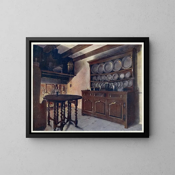 buffet in walnoothout uit Wales - Edwin Foley — ingelijst kunstwerk aan de muur