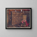 Houten kastenschilderij met ronde convex panelen, armloze walnoothouten stoel met gevlochten bloemmotief op de rug - Edwin Foley — ingelijst kunstwerk aan de muur
