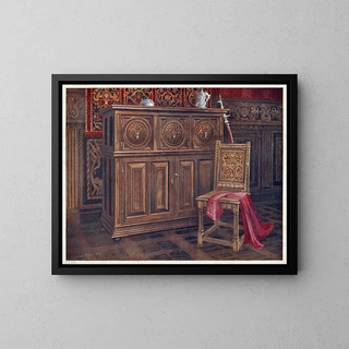 Edwin Foley - Oak cabinet with circular convex panels Walnut chair chaise sans bras with interlaced floral ornament on the back.webp