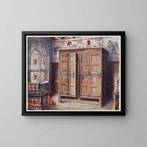 van het muurschilderij in de kamer van de vreemdelingen in Norwich, eiken pers, West Stowe, circa 1550 - Edwin Foley — ingelijst kunstwerk aan de muur