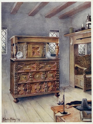 Edwin Foley - The Putnam cupboard of English oak and cedar Carved settle of American Oak.webp