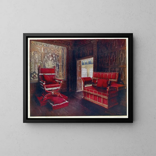 fauteuil en gestoffeerde bank met verstelbare uiteinden - Edwin Foley — ingelijst kunstwerk aan de muur