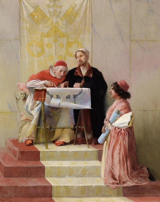 Edwin Howland Blashfield - Bramante prsentant les plans de SaintPierre du Vatican au Pape.webp