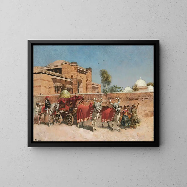 Een huwelijksprocessie voor een paleis in Rajasthan - Edwin Lord Weeks — ingelijst kunstwerk aan de muur