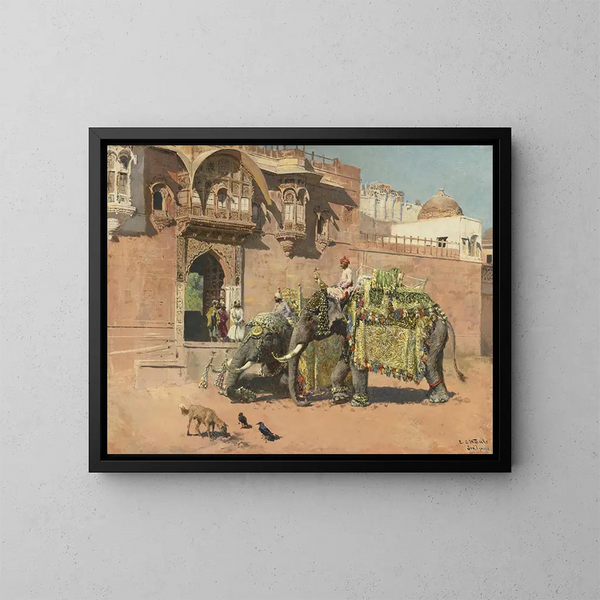 De olifanten van de Rajah van Jodhpur - Edwin Lord Weeks — ingelijst kunstwerk aan de muur