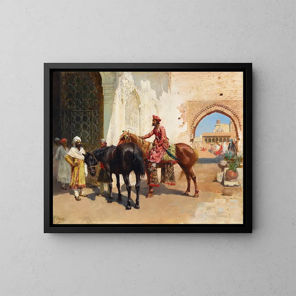 Verkoper van Perzische paarden in Bombay - Edwin Lord Weeks — ingelijst kunstwerk aan de muur