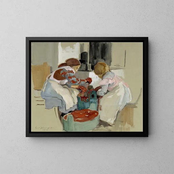 Twee meisjes die stof verven - Eero Järnefelt — ingelijst kunstwerk aan de muur