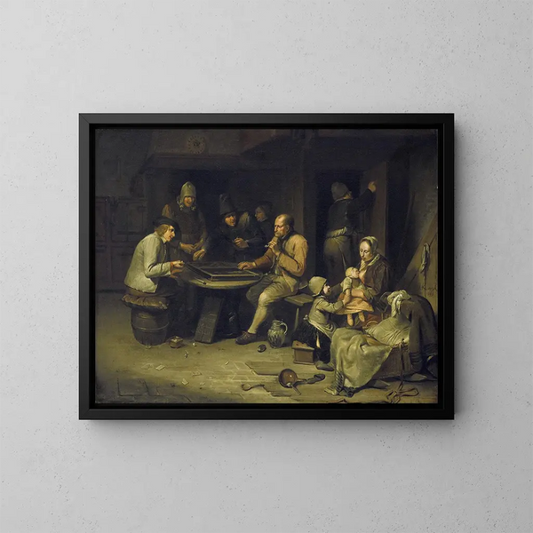 Een herberg met backgammonspelers - Egbert van Heemskerck — ingelijst kunstwerk aan de muur