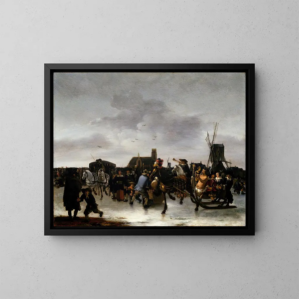 Een schaatscenes - Egbert van der Poel — ingelijst kunstwerk aan de muur