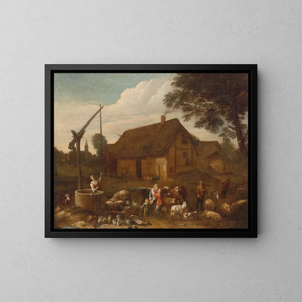 in een boerderijtuin - Egbert van der Poel — ingelijst kunstwerk aan de muur
