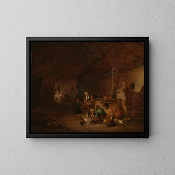 Binnenkant van een schuur - Egbert van der Poel — ingelijst kunstwerk aan de muur