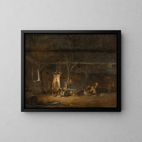 Binnenaanzicht van een slachthuis - Egbert van der Poel — ingelijst kunstwerk aan de muur
