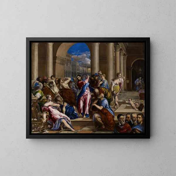 De Christus die de handelaren uit de tempel verdrijft - El Greco — ingelijst kunstwerk aan de muur