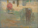van een boerderijplein met aangespannen paarden - Elemér Halász-Hradil — weergave van het kunstwerk