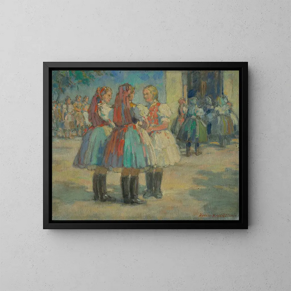 Meisjes in traditioneel kostuum - Elemér Halász-Hradil — ingelijst kunstwerk aan de muur