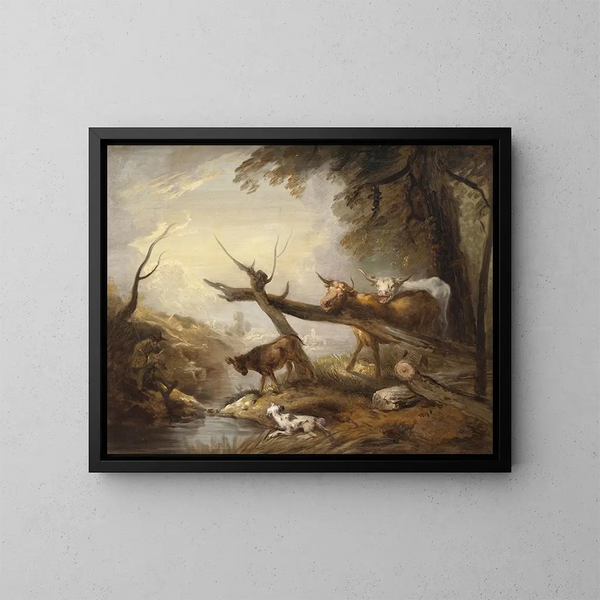 van het vee bij een beek - Elias Martin — ingelijst kunstwerk aan de muur