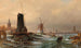 Hollandse houtzagerij schilderij, watermolen en meelmolen nabij Amsterdam - Elias Pieter van Bommel — weergave van het kunstwerk