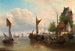 Zeilboten in de haven - Elias Pieter van Bommel — weergave van het kunstwerk