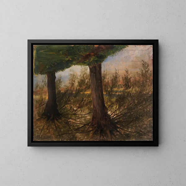 van Bosbomen aan de rand van een beek - Eliphalet Fraser Andrews — ingelijst kunstwerk aan de muur
