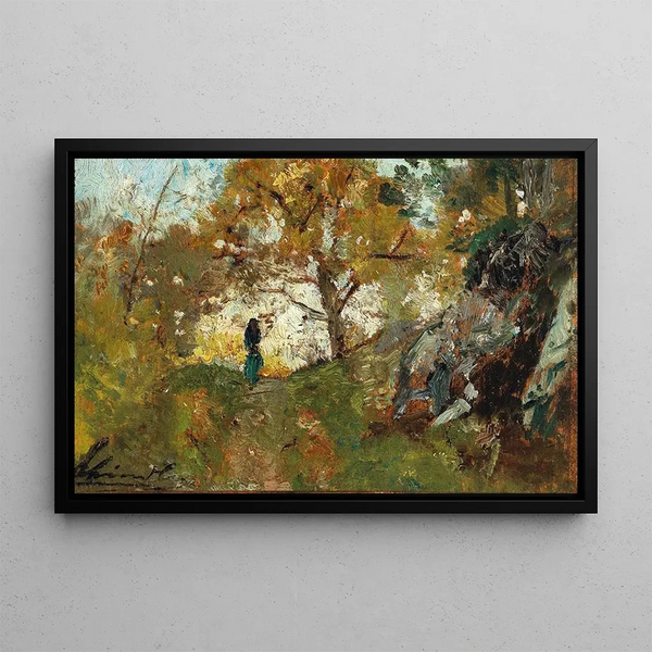 Emil Jakob Schindler - Woodland Path with decorative figures.webp