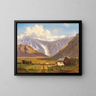 Emil Ludwig Lhr - A Mountain Pasture with an Alpine Hut.webp